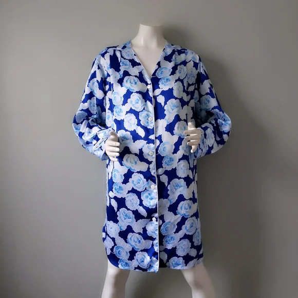 Dior | Intimates & Sleepwear | Vtg 9s Christian Dior Saks Archival Blue  Floral Oversized Pajama Shirt Dress M | Poshmark